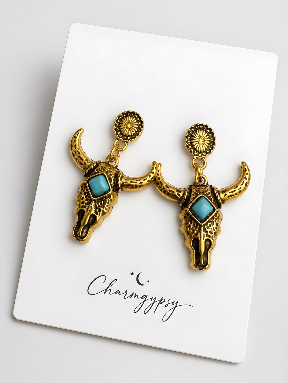 Western Gold Bull Earrings Statement Desert Boho Jewelry
